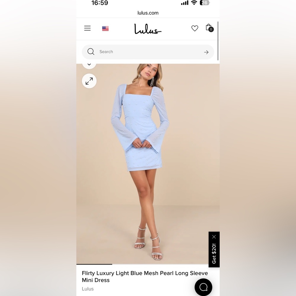 ISO Lulus Light Blue Mesh Pearl Long Sleeve Mini Dress in XS
